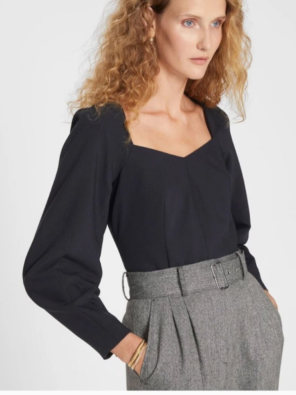 Club Monaco Black Square Neck Sculptural Sleeve Top New